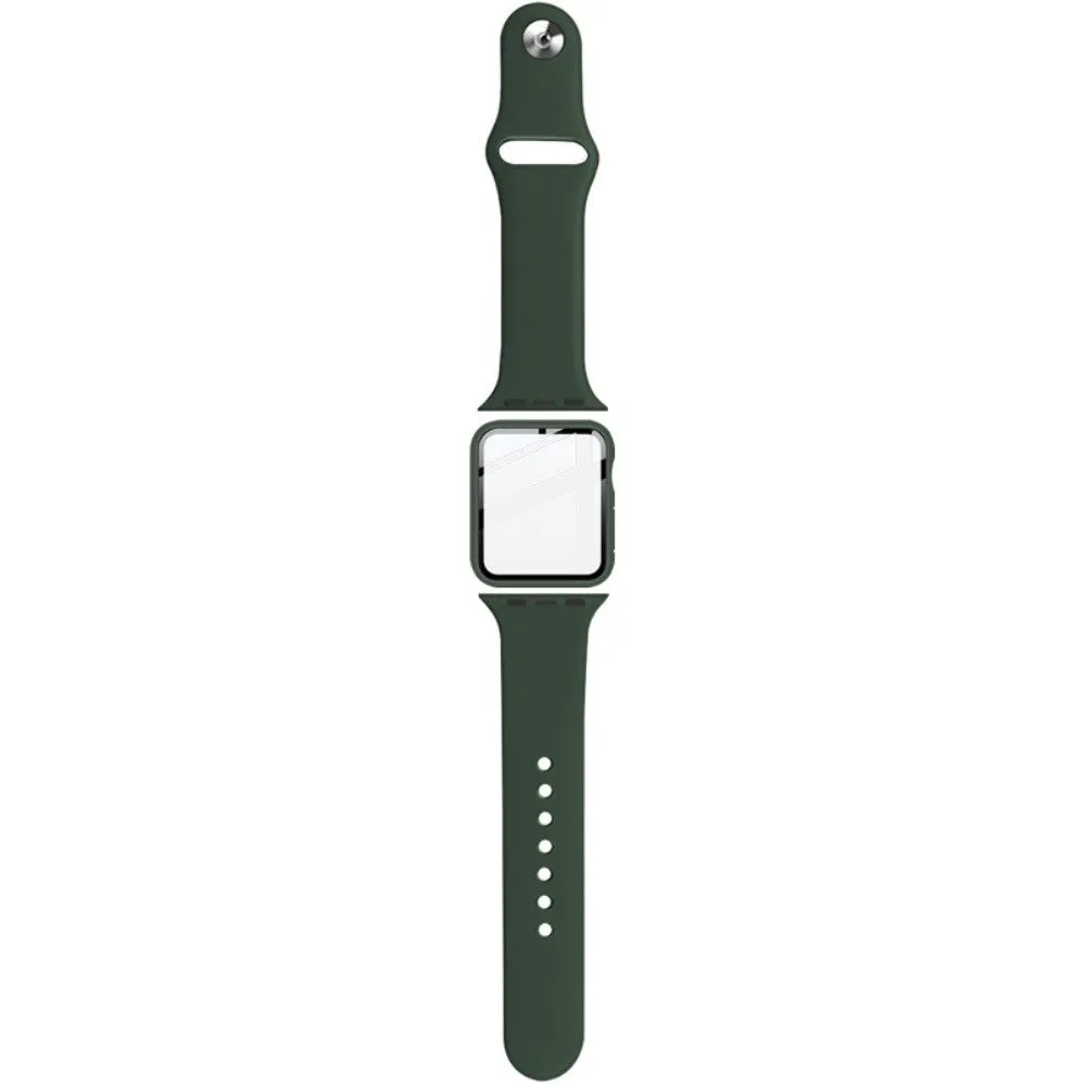 IMAK Apple Watch Series 3/2/1 38mm silicone cover with watch strap   tempered glass - Dark Green