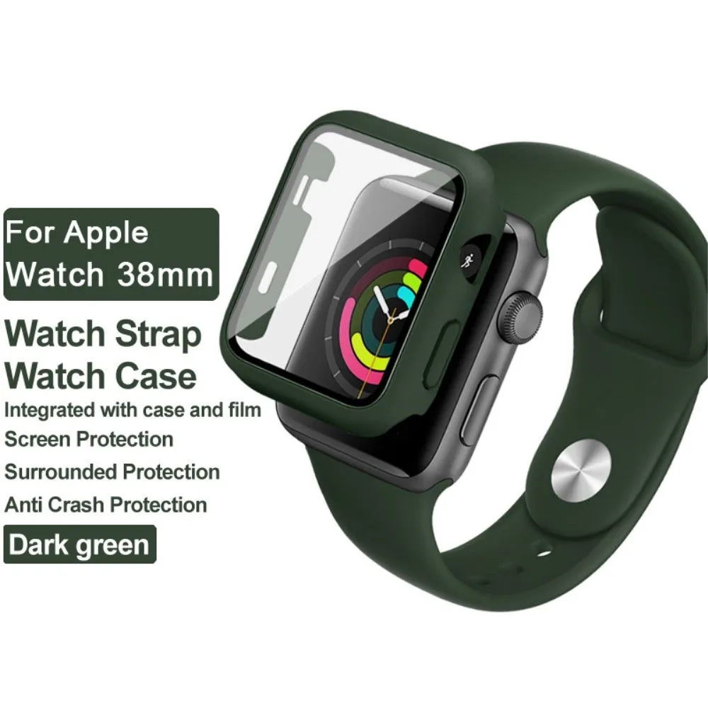 IMAK Apple Watch Series 3/2/1 38mm silicone cover with watch strap   tempered glass - Dark Green