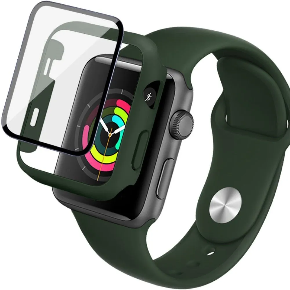 IMAK Apple Watch Series 3/2/1 38mm silicone cover with watch strap   tempered glass - Dark Green