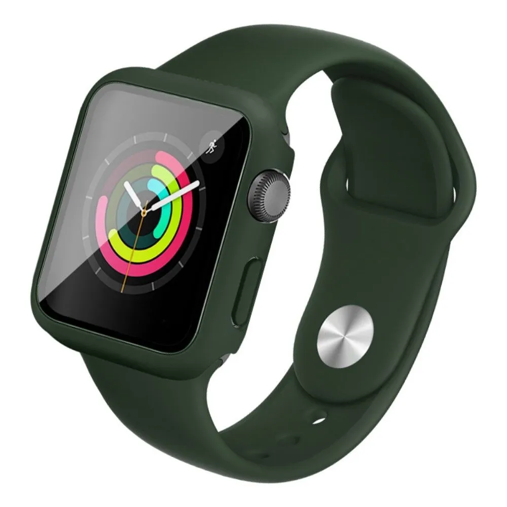 IMAK Apple Watch Series 3/2/1 38mm silicone cover with watch strap   tempered glass - Dark Green