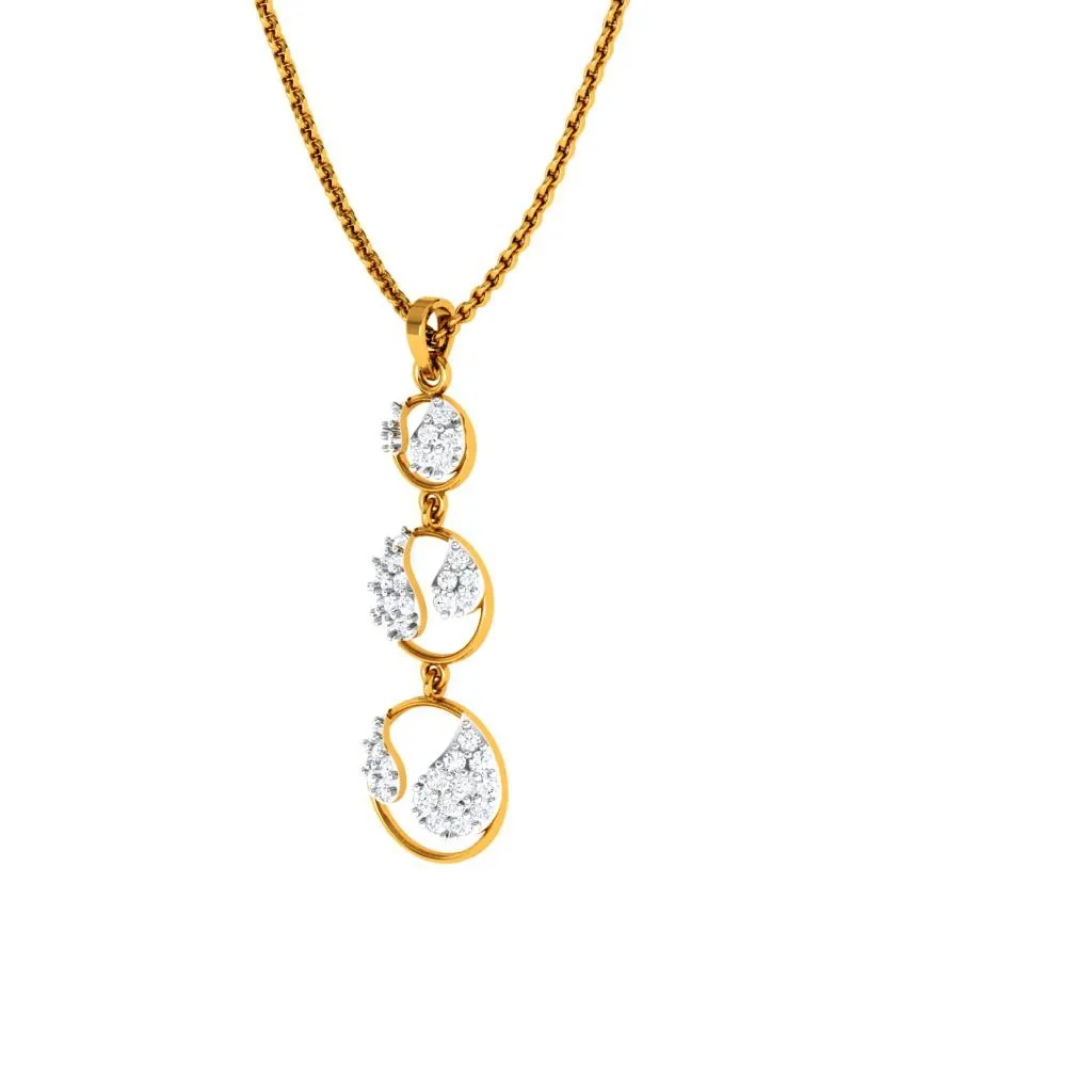 Imperative Diamond Embedded Tri-ringed Design 18KT Gold Pendant