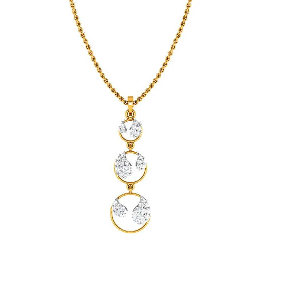 Imperative Diamond Embedded Tri-ringed Design 18KT Gold Pendant