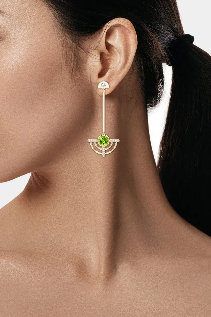 Infinity Half Concentric 14K Gold and Peridot Dangle Earrings