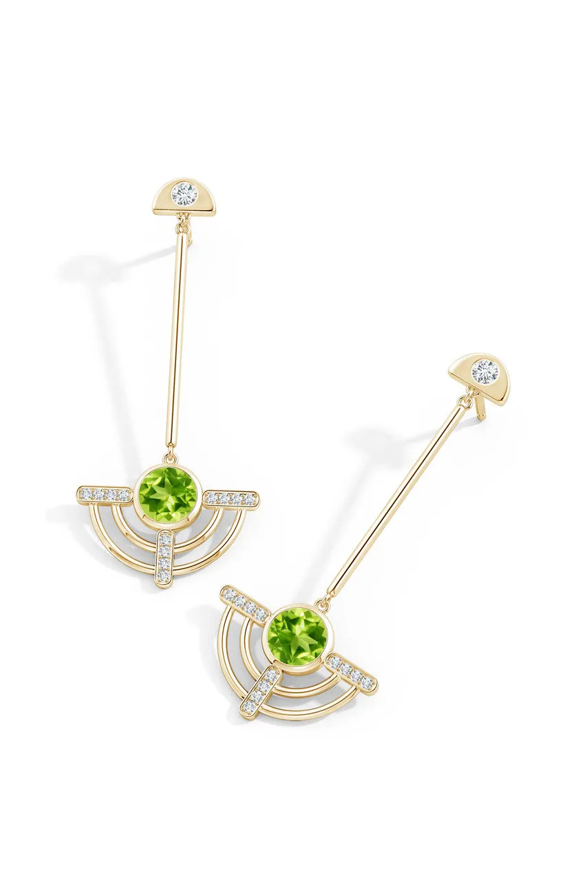 Infinity Half Concentric 14K Gold and Peridot Dangle Earrings