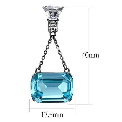 IP Light Black (IP Gun) Stainless Steel Earrings with Top Grade Crystal in Sea Blue for Women Sea Blue Stone Color Style TK2713