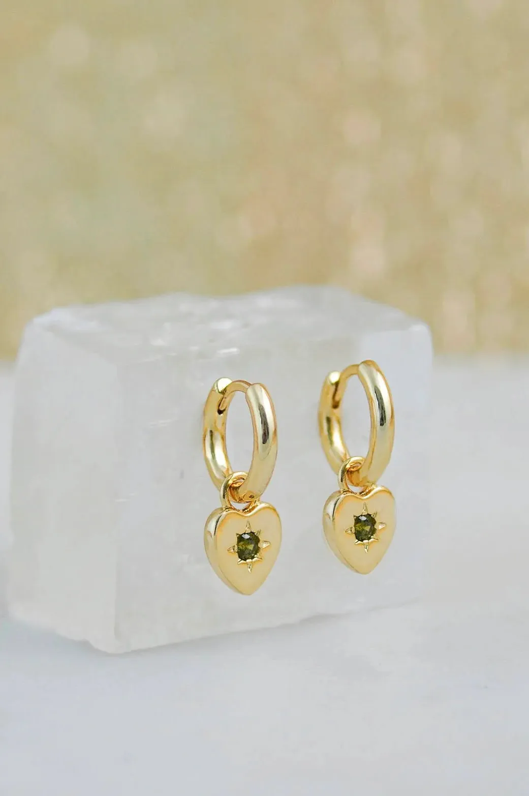 JJ Peridot Heart Charm Earrings