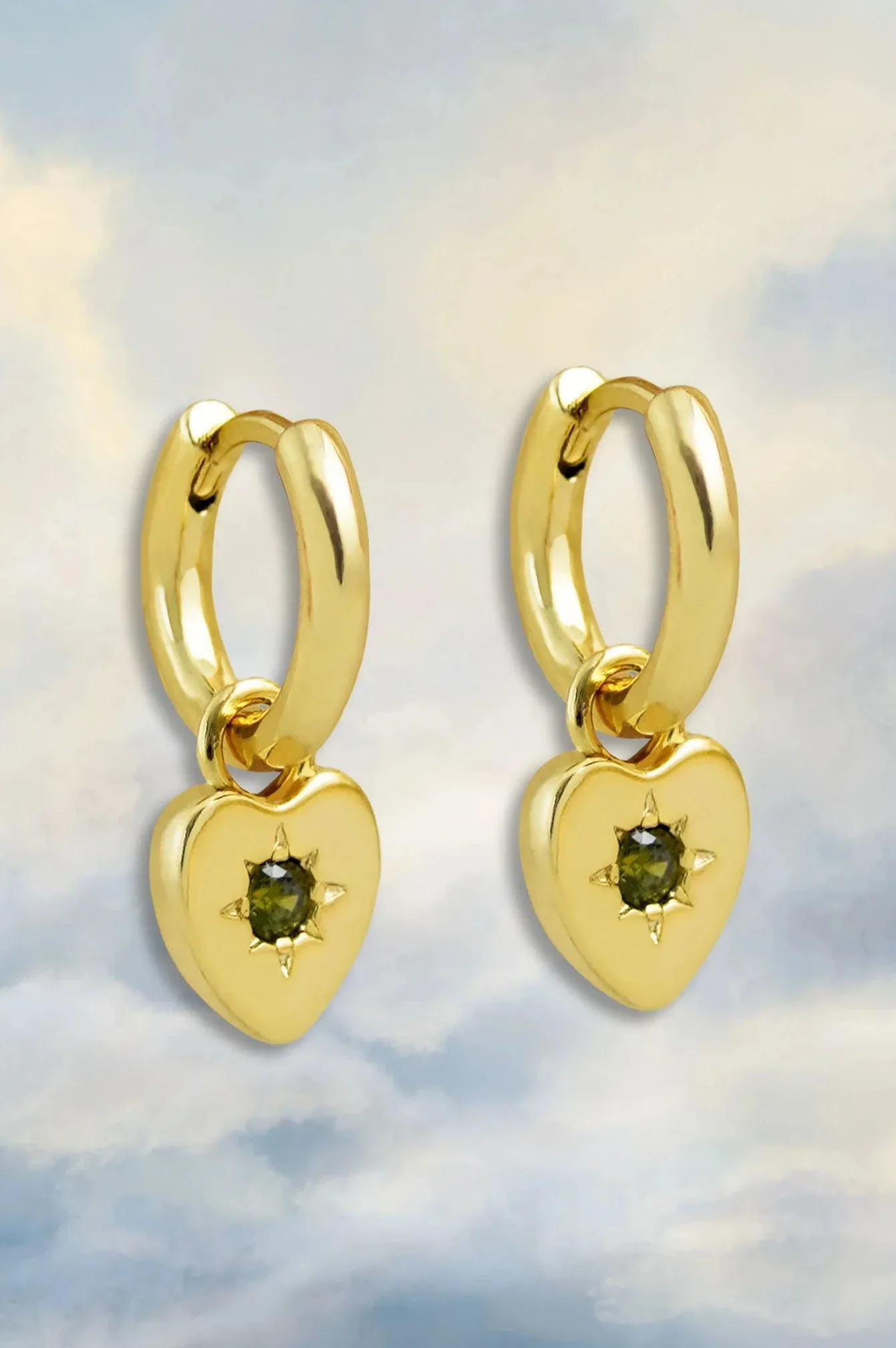 JJ Peridot Heart Charm Earrings