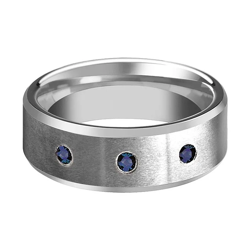 JOSIAH | Satin Tungsten Ring 3 Blue Sapphires