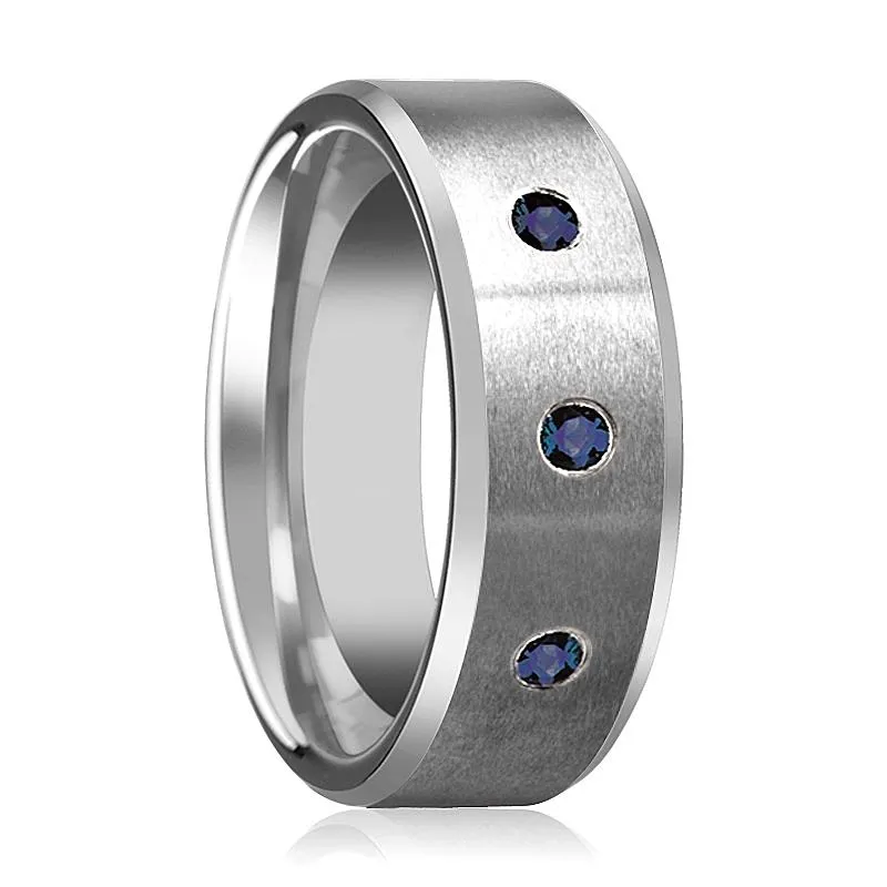 JOSIAH | Satin Tungsten Ring 3 Blue Sapphires