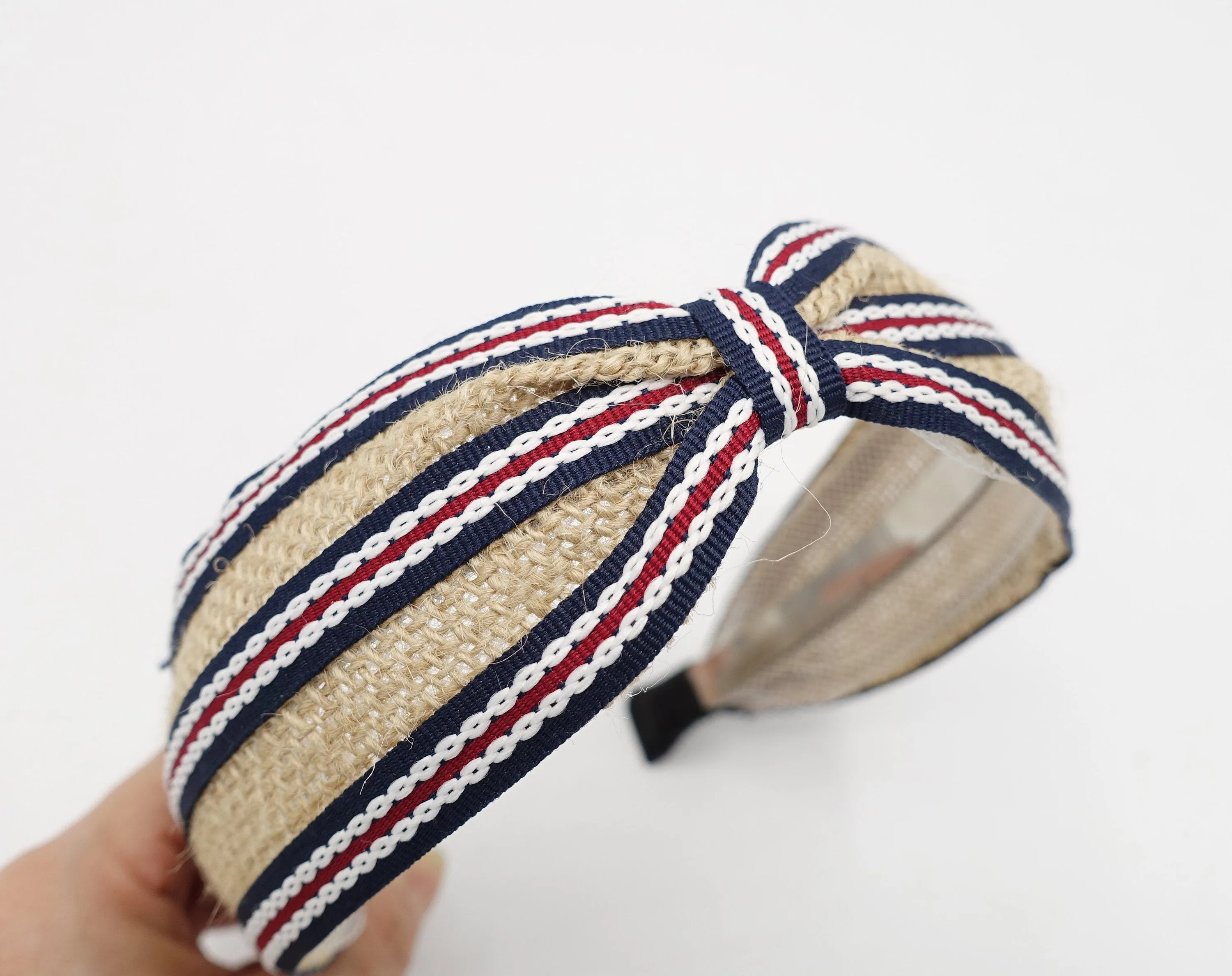 jute stripe headband front knot hairband for women