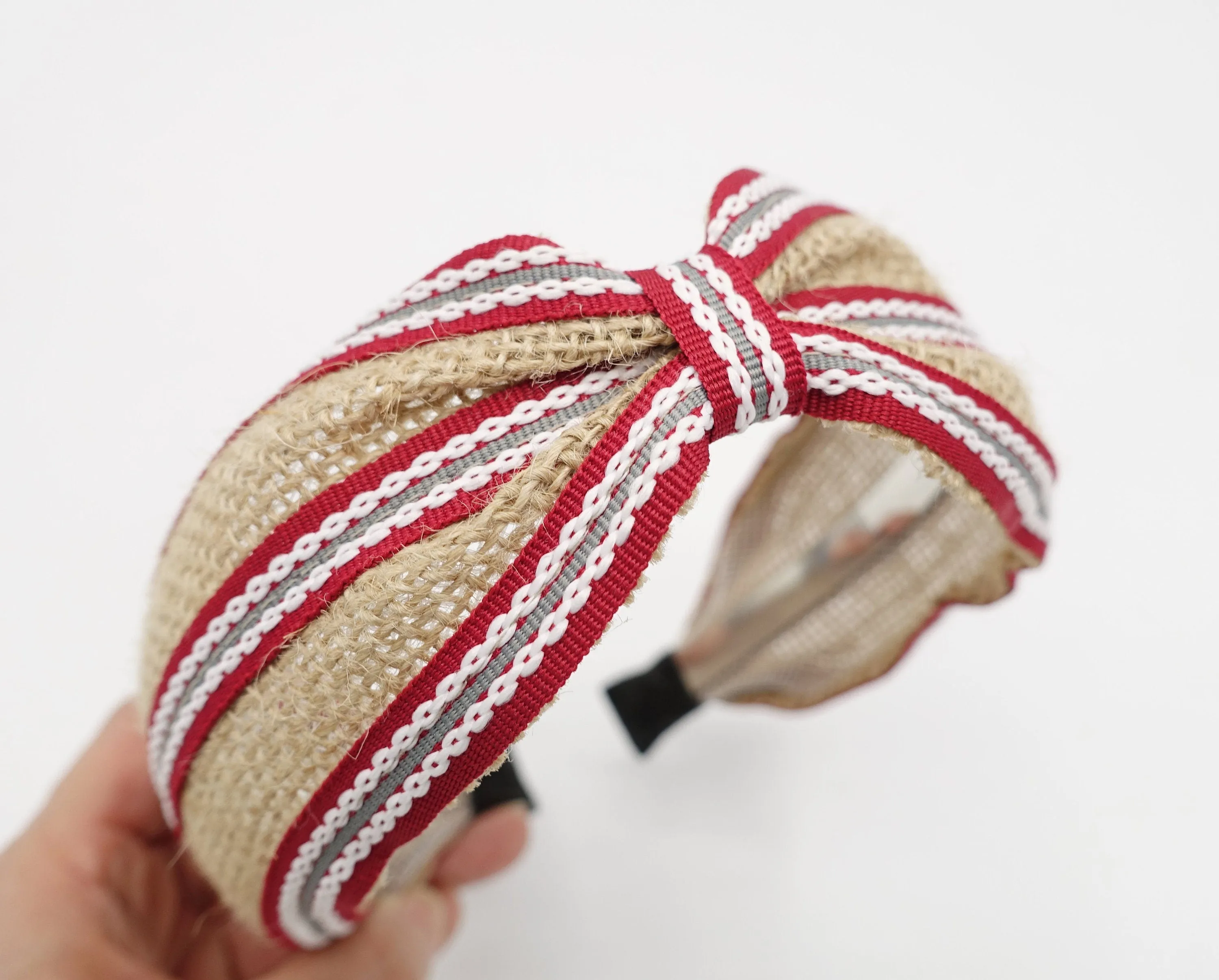 jute stripe headband front knot hairband for women