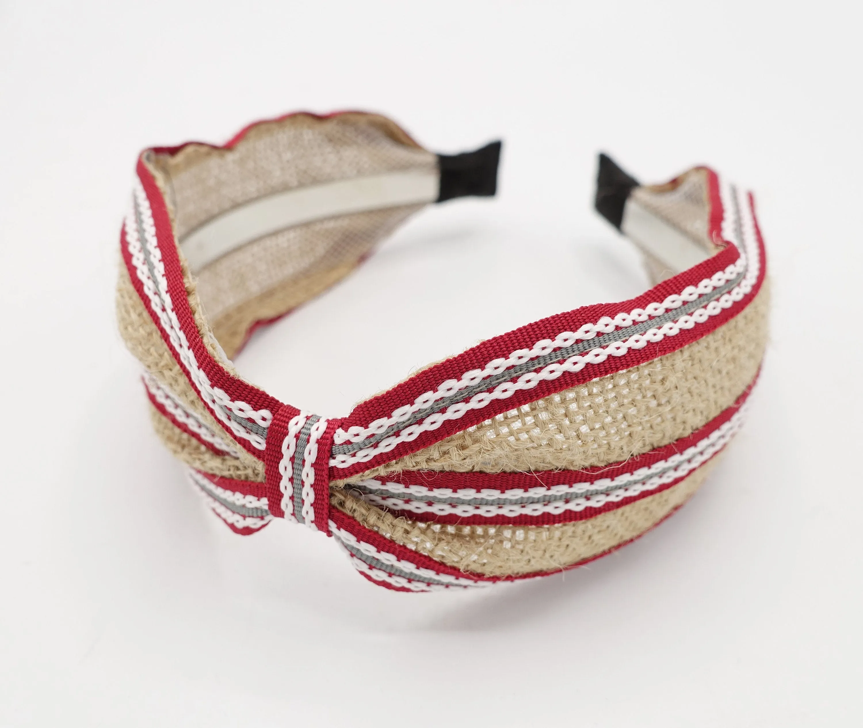 jute stripe headband front knot hairband for women