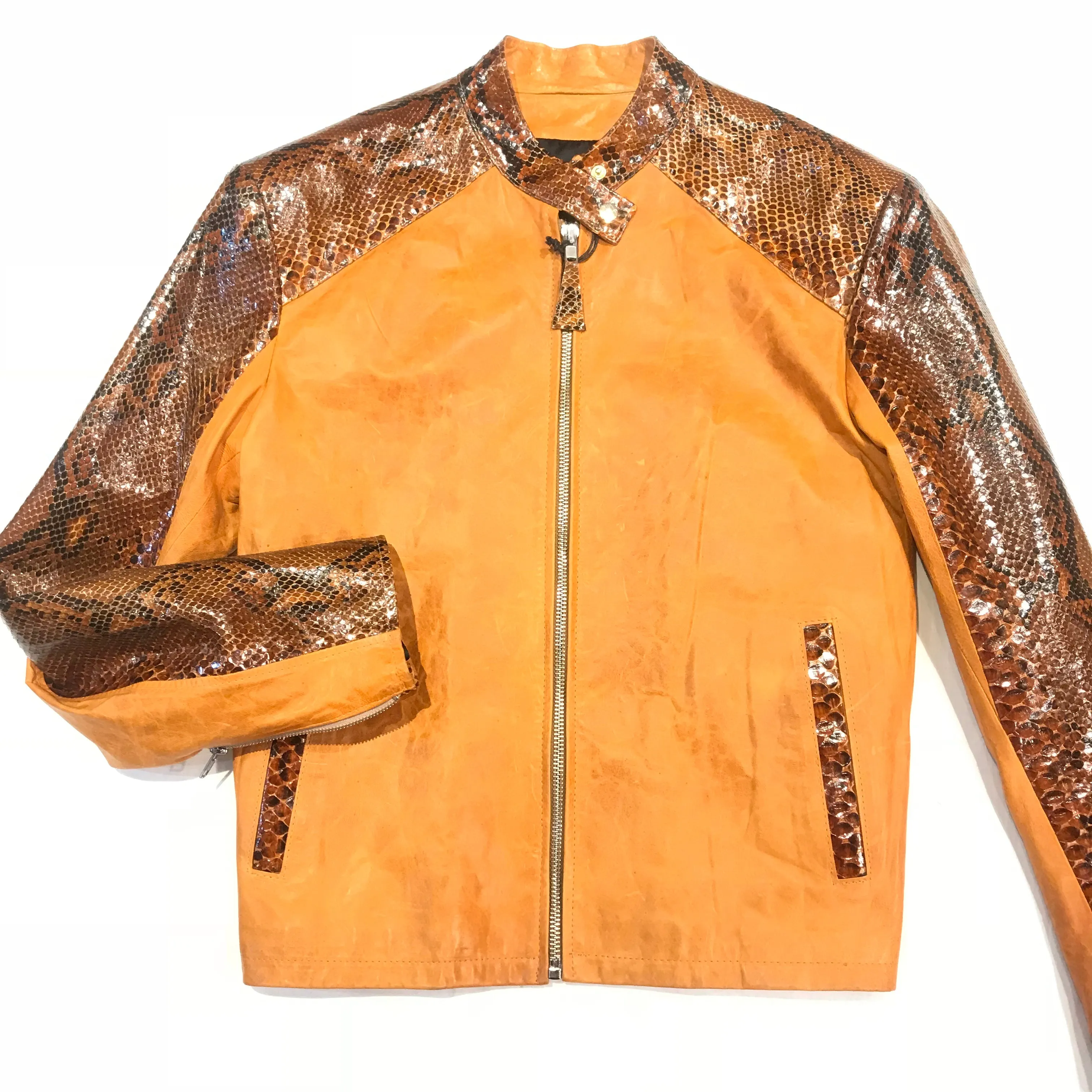 Kashani Honey Comb Python Leather Biker Jacket