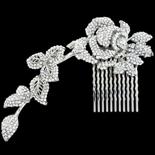 Katy Crystal Rose Hair Comb (Large)