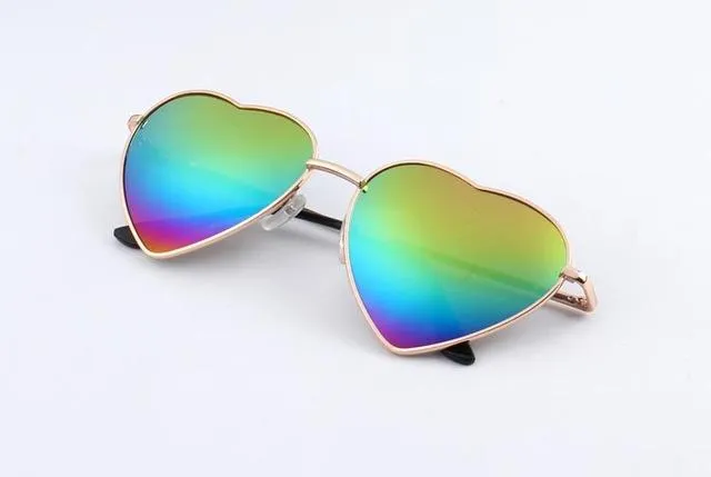 KEHU Heart Shaped Sunglasses Women Metal Frame Reflective Lens Sun protection Sunglasses Men Mirror De Sol Fashion k9073