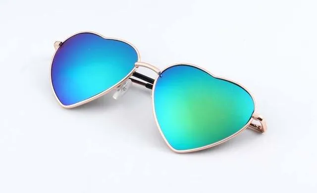 KEHU Heart Shaped Sunglasses Women Metal Frame Reflective Lens Sun protection Sunglasses Men Mirror De Sol Fashion k9073