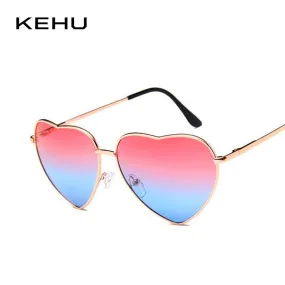 KEHU Heart Shaped Sunglasses Women Metal Frame Reflective Lens Sun protection Sunglasses Men Mirror De Sol Fashion k9073