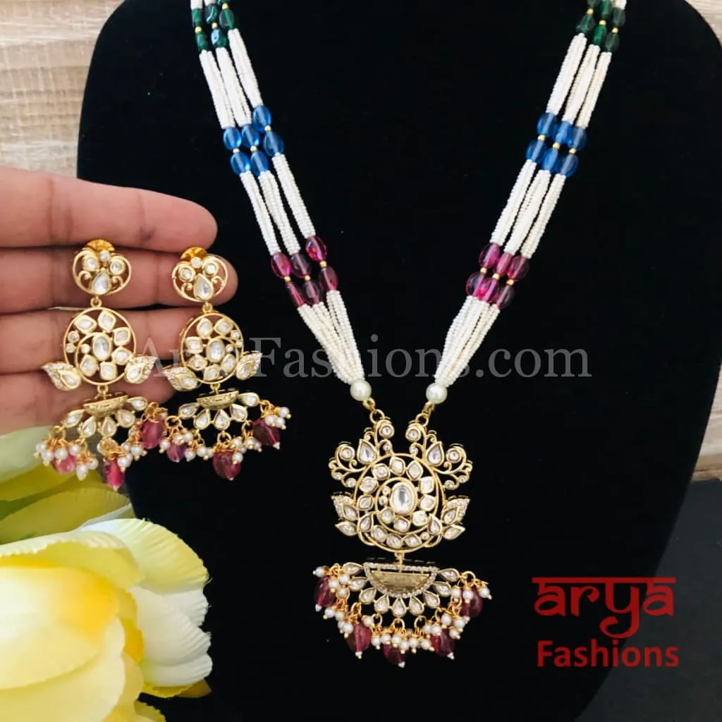 Kiara Long Pacchi Kundan Ruby Statement Necklace/ Rajwadi Kundan Necklace