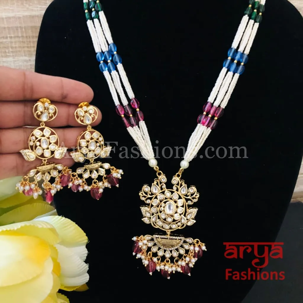 Kiara Long Pacchi Kundan Ruby Statement Necklace/ Rajwadi Kundan Necklace