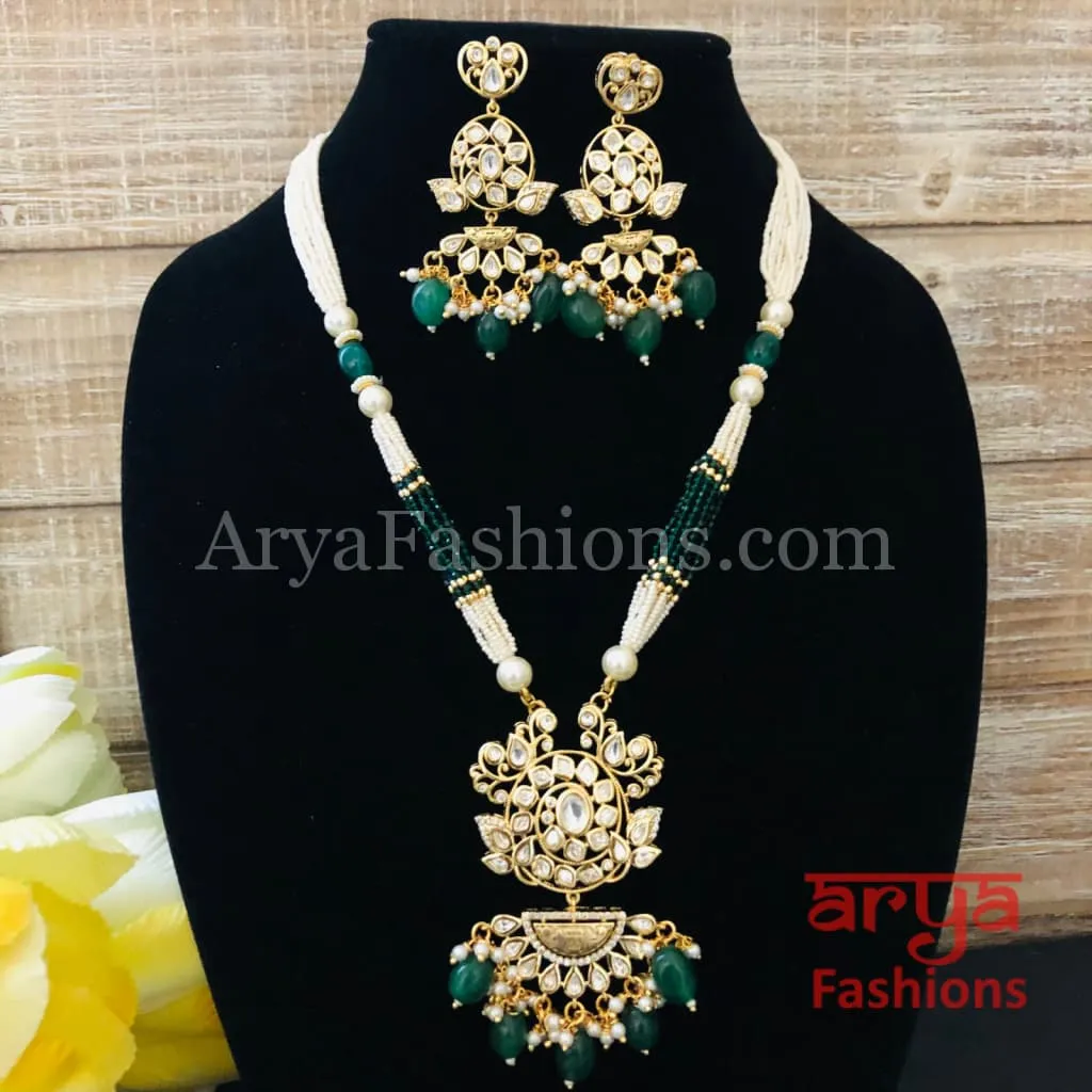 Kiara Long Pacchi Kundan Ruby Statement Necklace/ Rajwadi Kundan Necklace