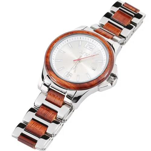 Koa Wood Stainless Steel Mechanical Watch White Color Dial