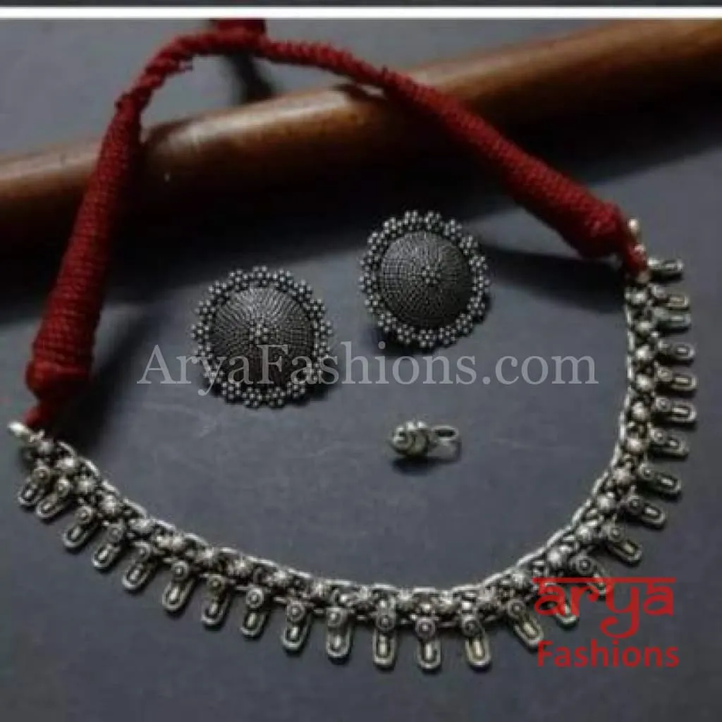 Kolhapuri Oxidized Silver Necklace set