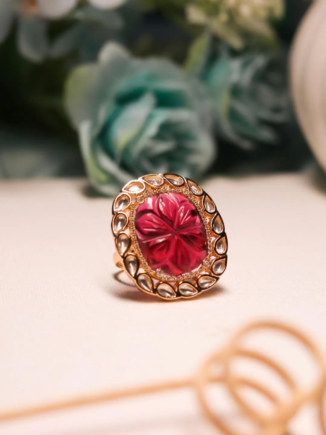 Kundan Ruby Ring Green