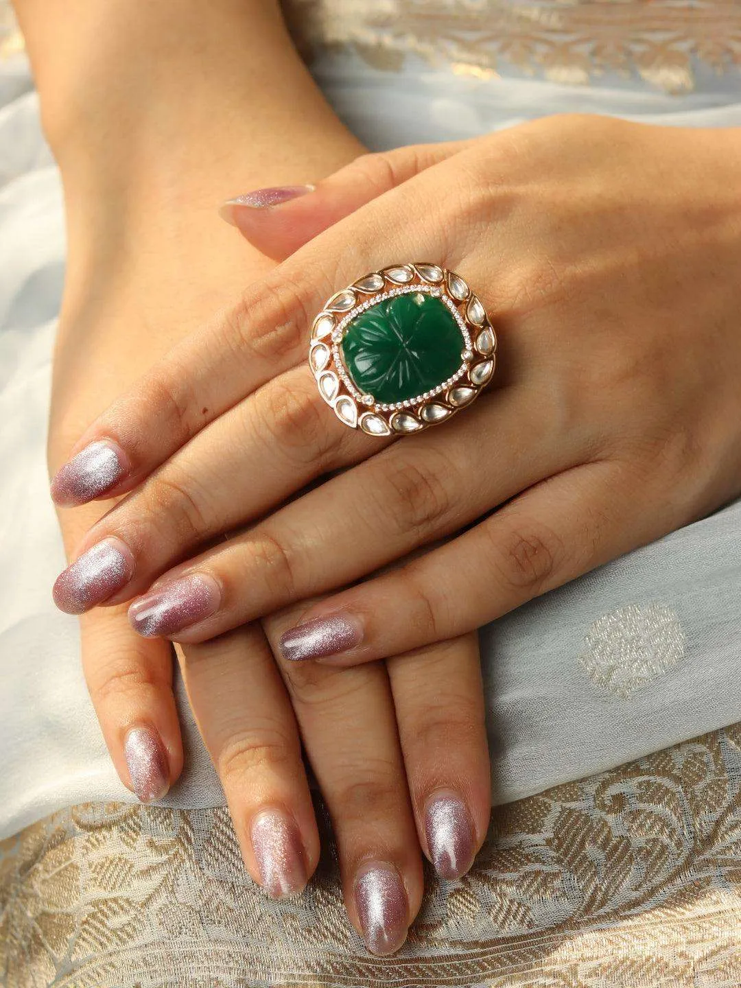 Kundan Ruby Ring Green