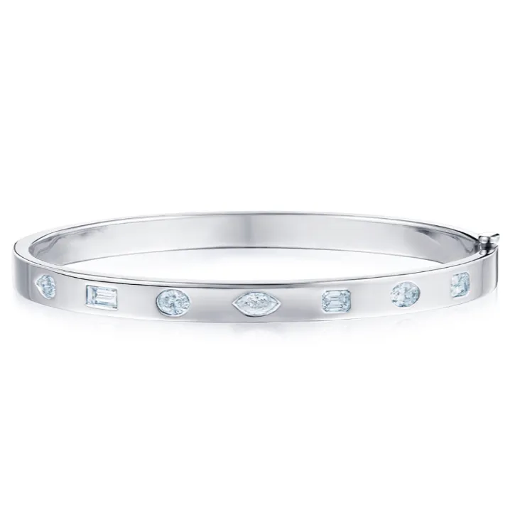 Kwiat 18K White Gold Fancy Shape Diamond Slim Bangle Bracelet