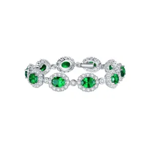 Lab-Created Emerald 6*8mm Oval Ice Cut Soleste Halo Beading Bracelet for Women