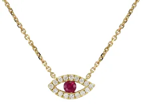 Ladies Diamond Evil Eye Necklace with Red Ruby