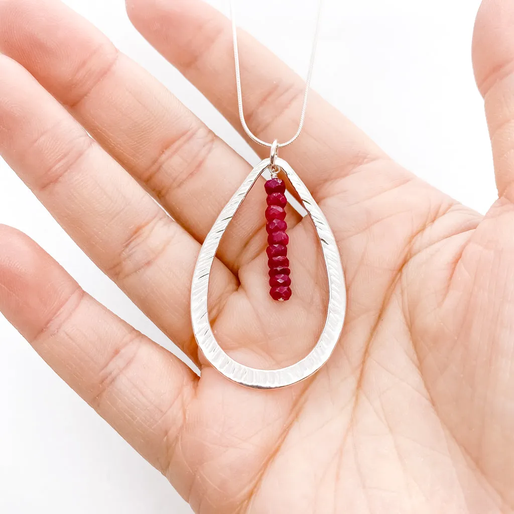 Large Hammered Leaf Ruby Necklace