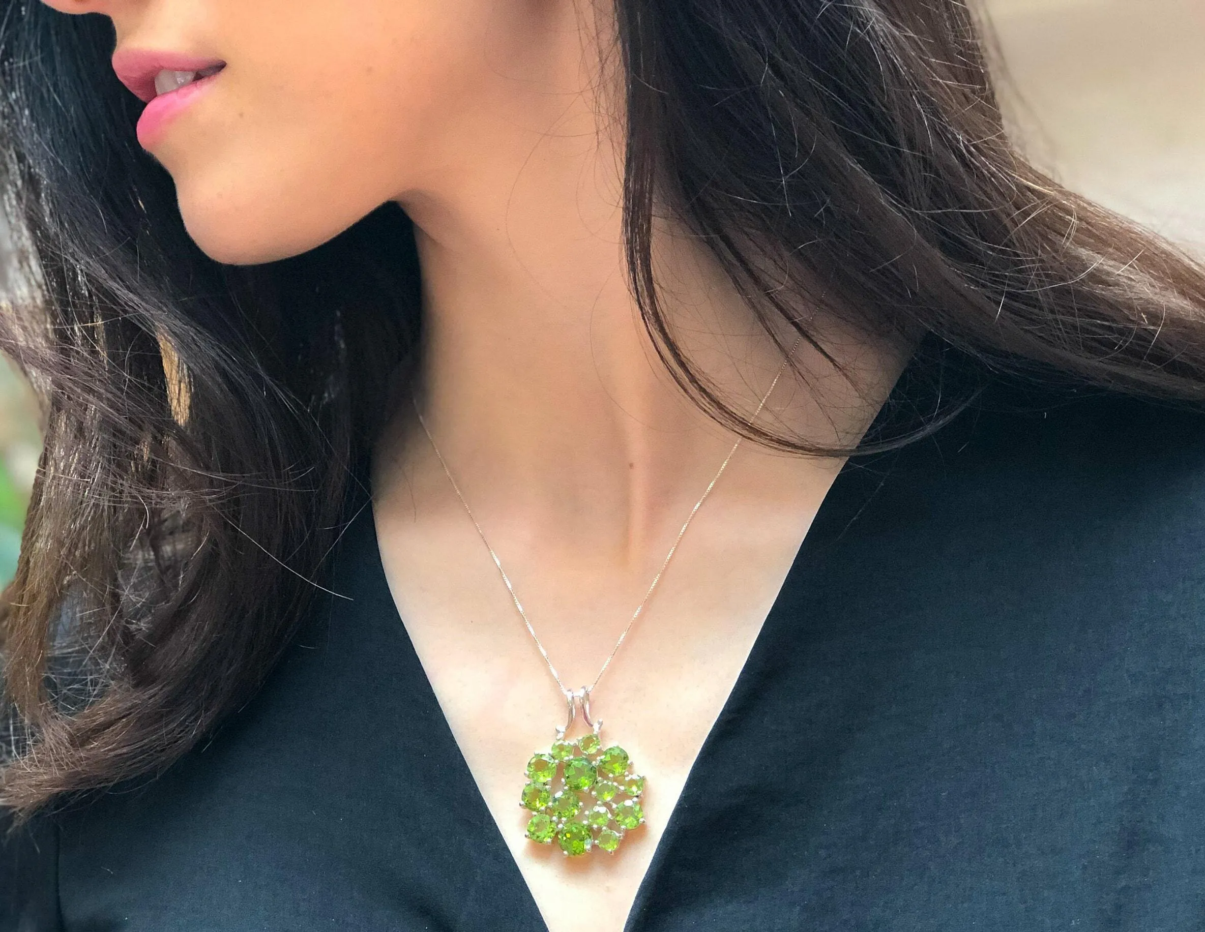 Large Peridot Pendant - Green Flower Necklace - Peridot Statement Necklace