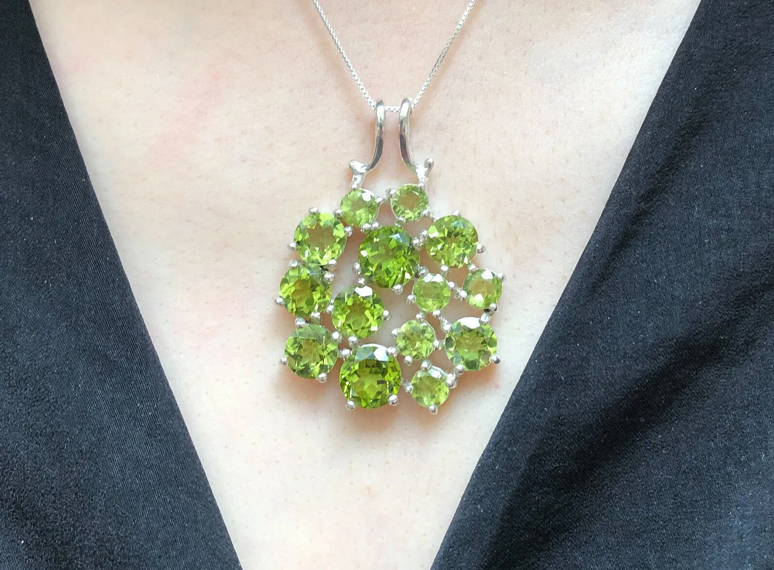 Large Peridot Pendant - Green Flower Necklace - Peridot Statement Necklace