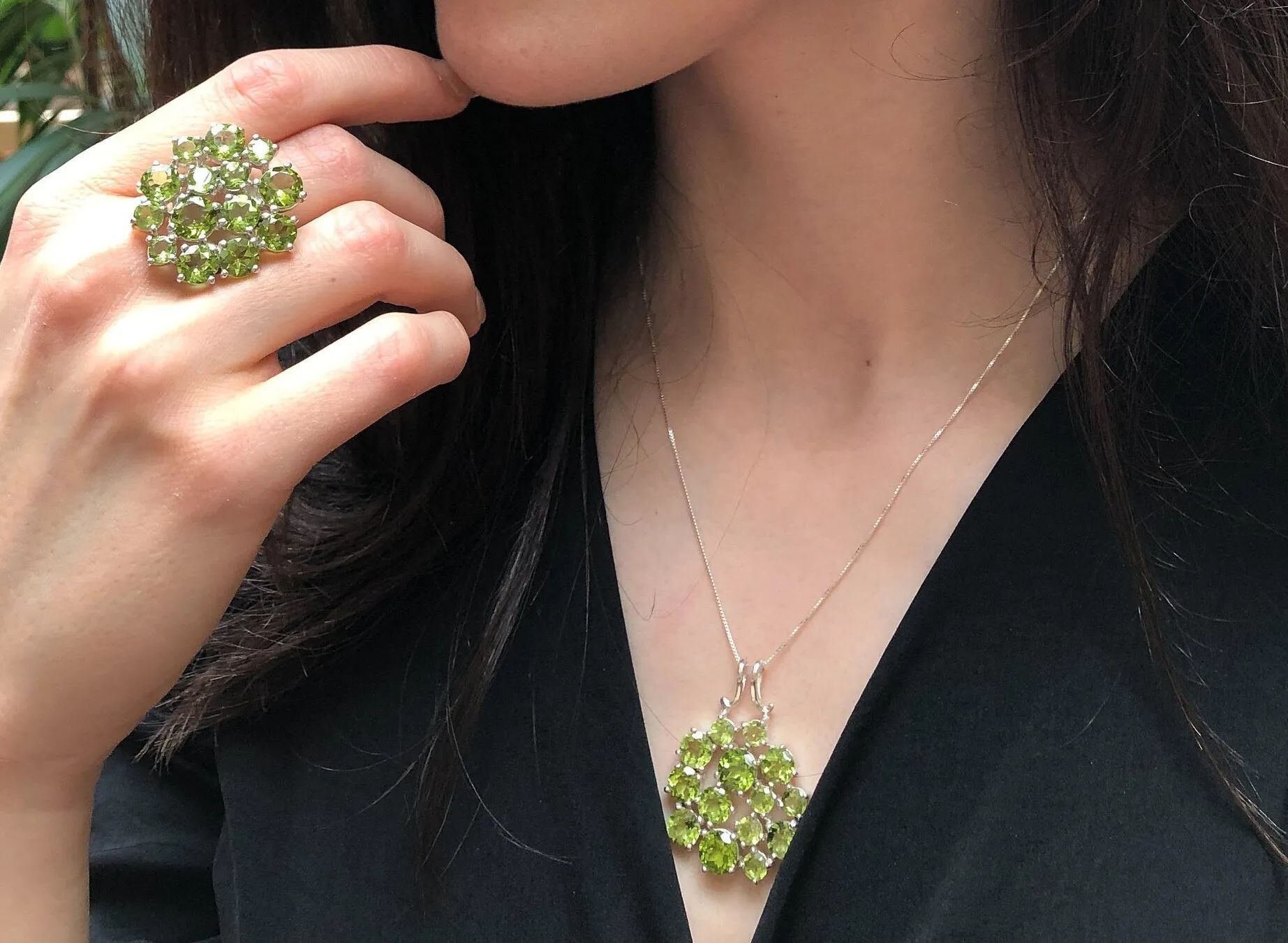 Large Peridot Pendant - Green Flower Necklace - Peridot Statement Necklace