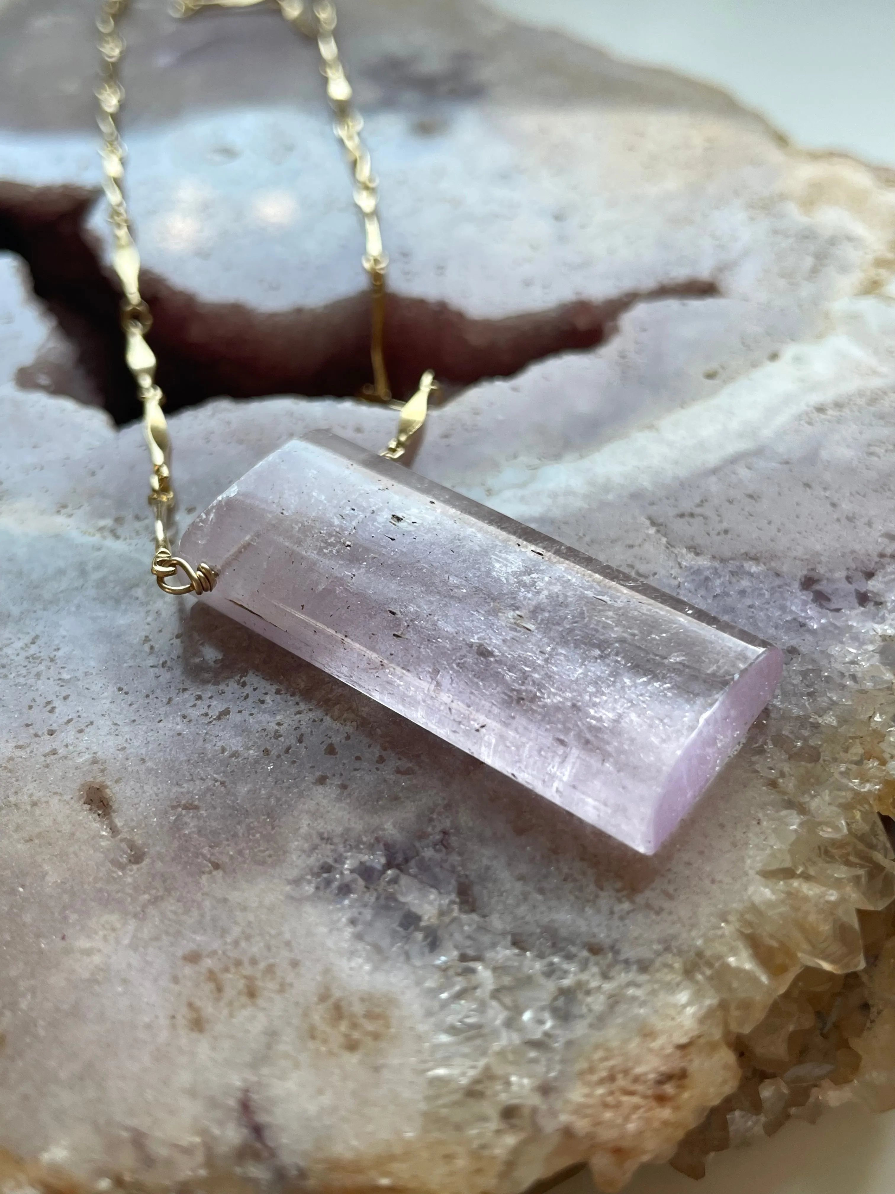 Large Pink Kunzite Crystal Statement Necklace on 14kt Gold Filled Chain