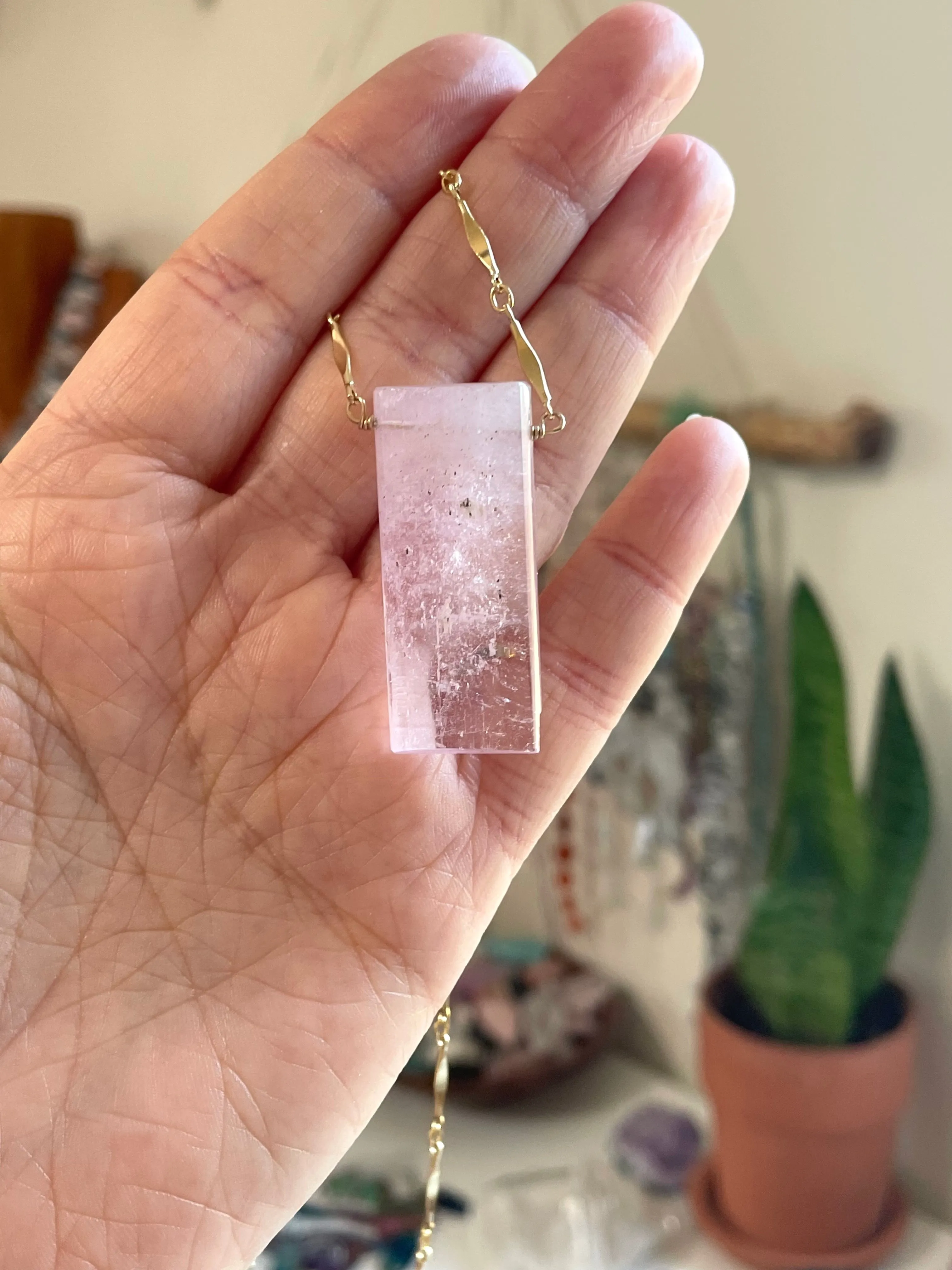 Large Pink Kunzite Crystal Statement Necklace on 14kt Gold Filled Chain