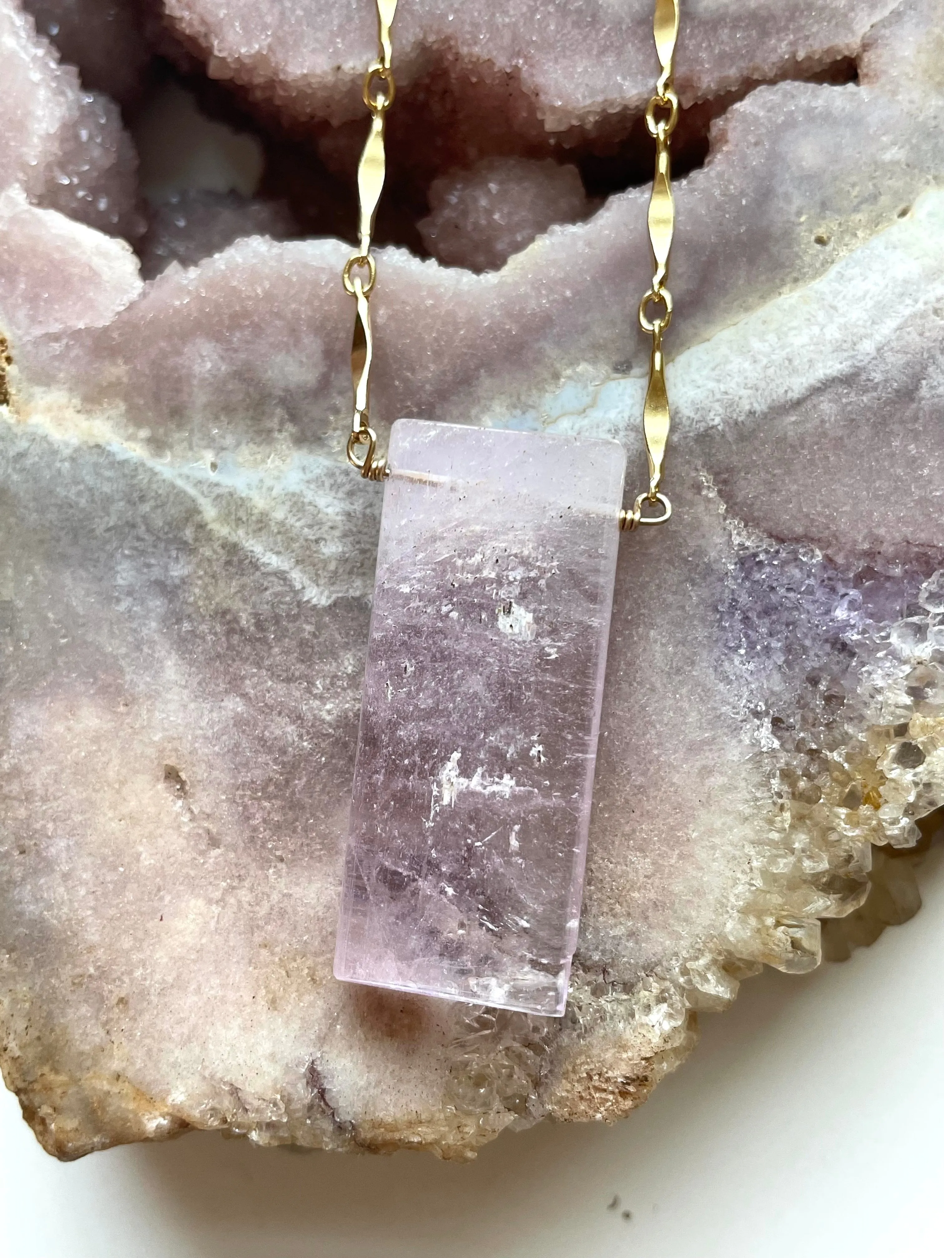 Large Pink Kunzite Crystal Statement Necklace on 14kt Gold Filled Chain