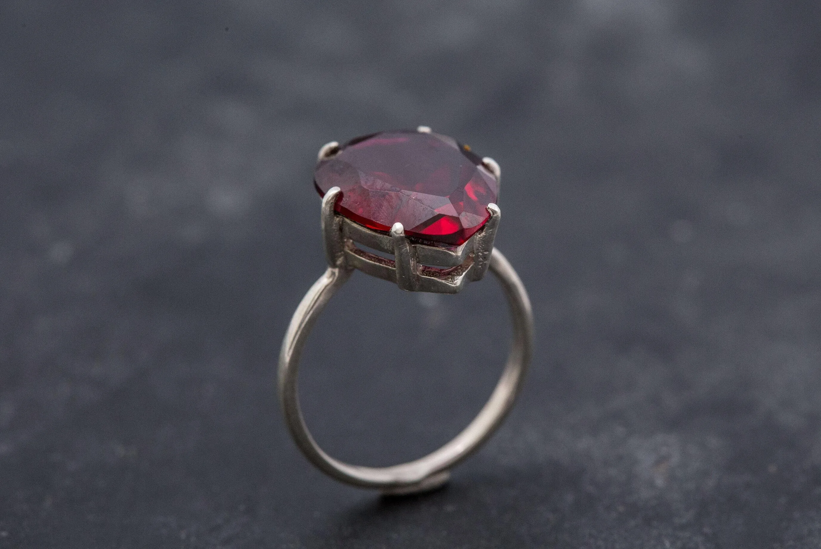 Large Ruby Ring - Red Teardrop Ring - Vintage Statement Ring