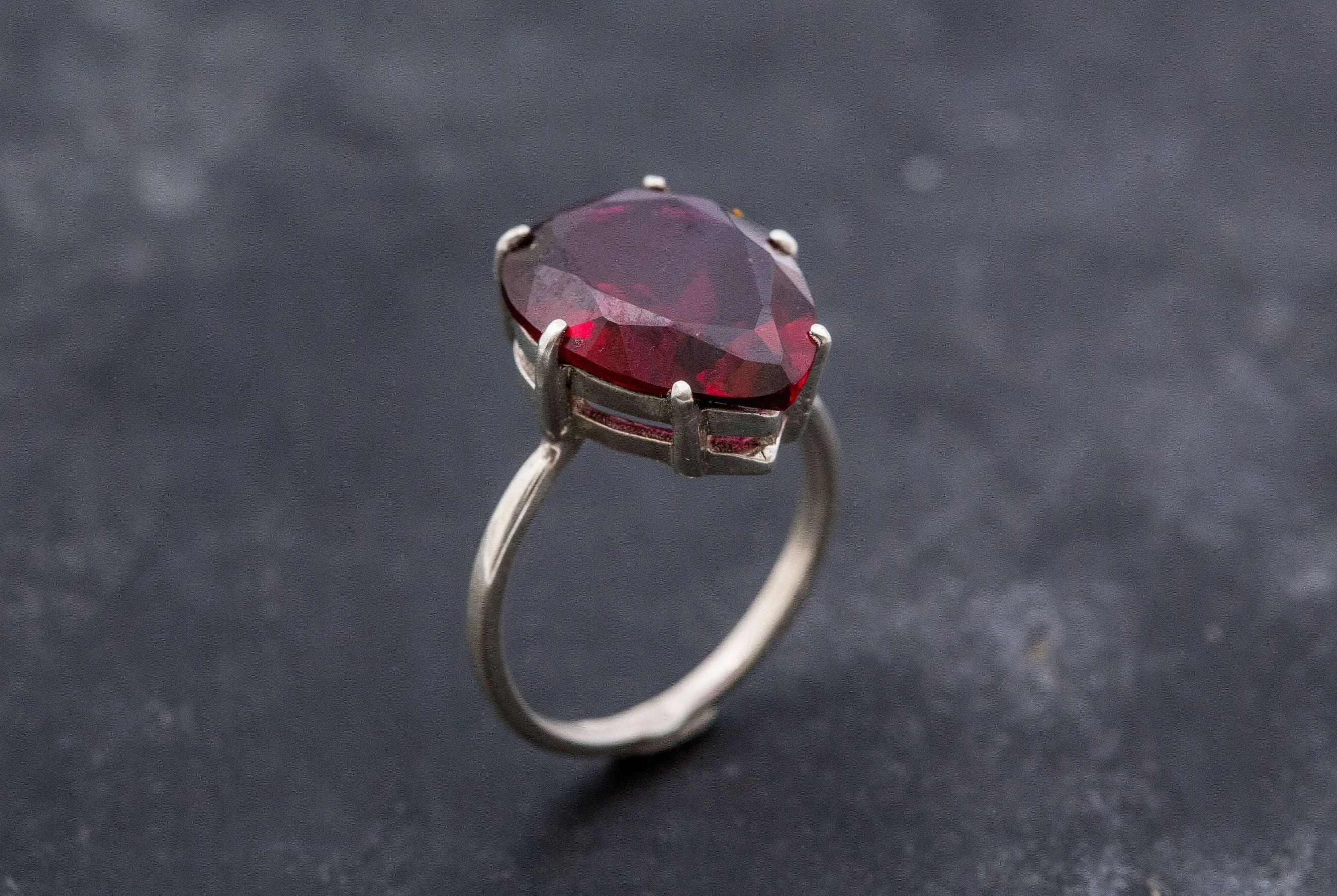 Large Ruby Ring - Red Teardrop Ring - Vintage Statement Ring