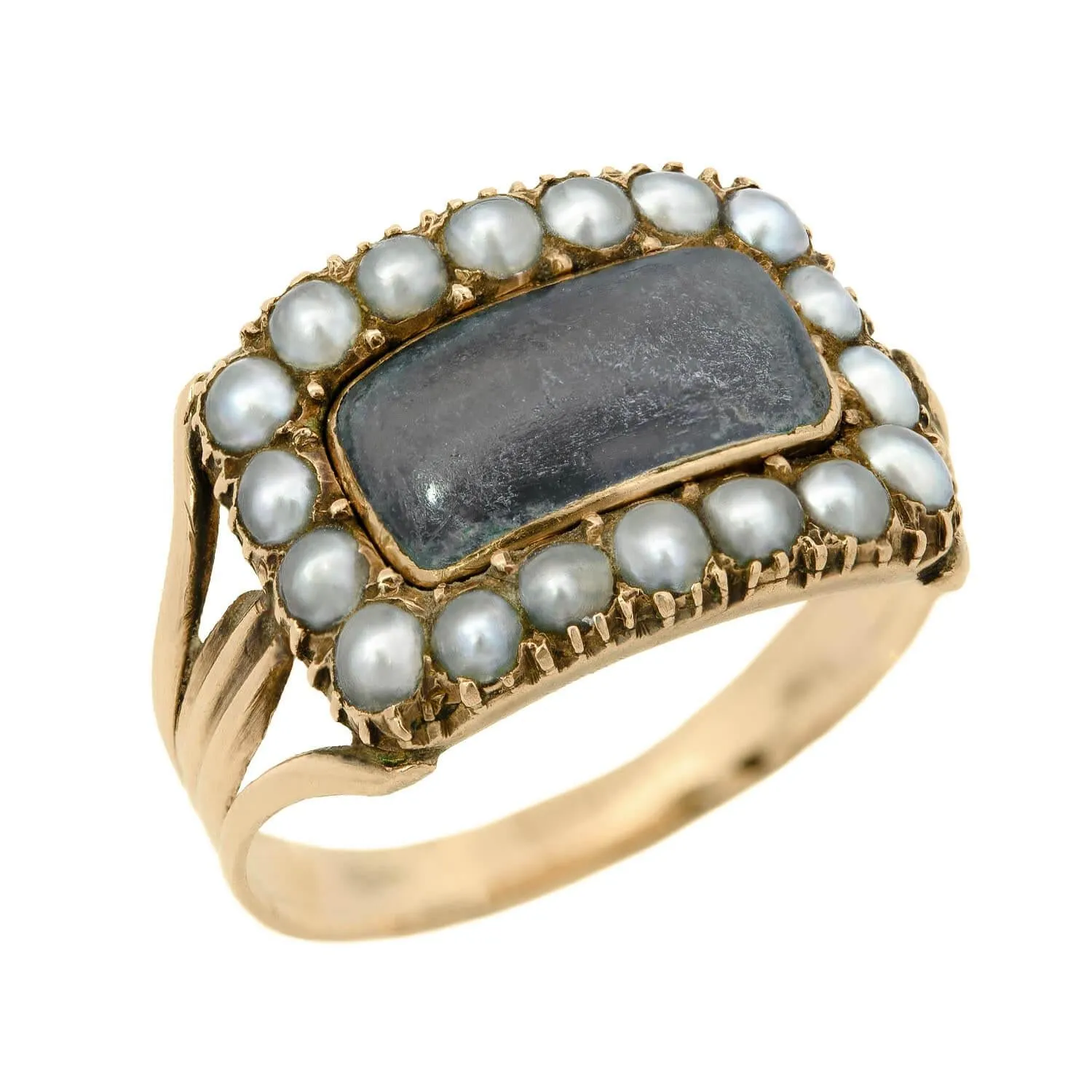 Late Georgian 14k Pearl Mourning Locket Ring