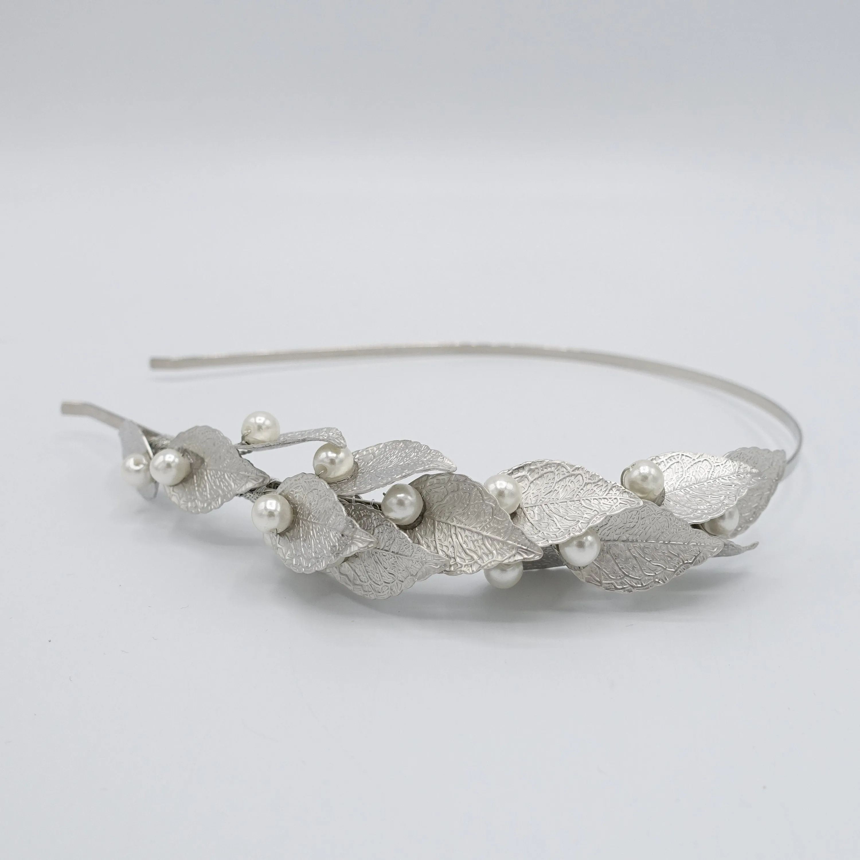 laurel leaves metal thin headband pearl hair accessory for women