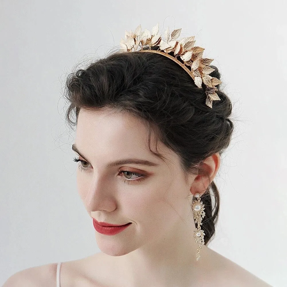 Leaf Metal Racewear Grecian Headpiece Headband - Gold (Style 1)