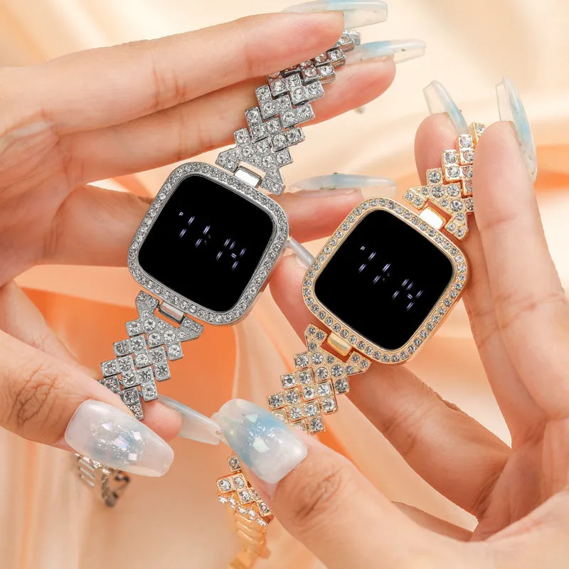 LED Touch Screen Watch Square Diamond Electronic Watch Light Luxury Watch Fashionable Simple Women's Watch