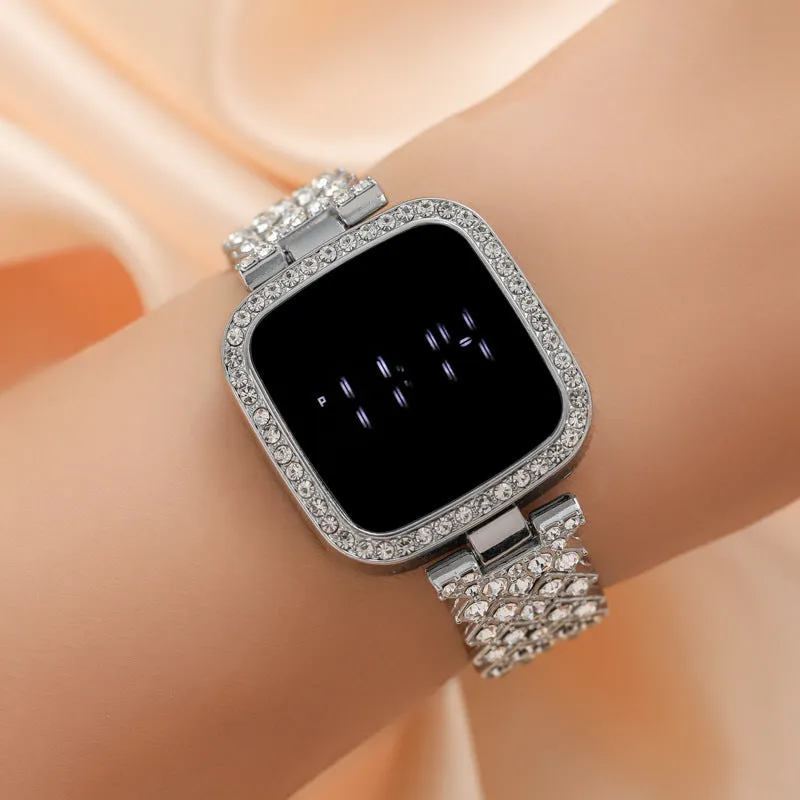 LED Touch Screen Watch Square Diamond Electronic Watch Light Luxury Watch Fashionable Simple Women's Watch