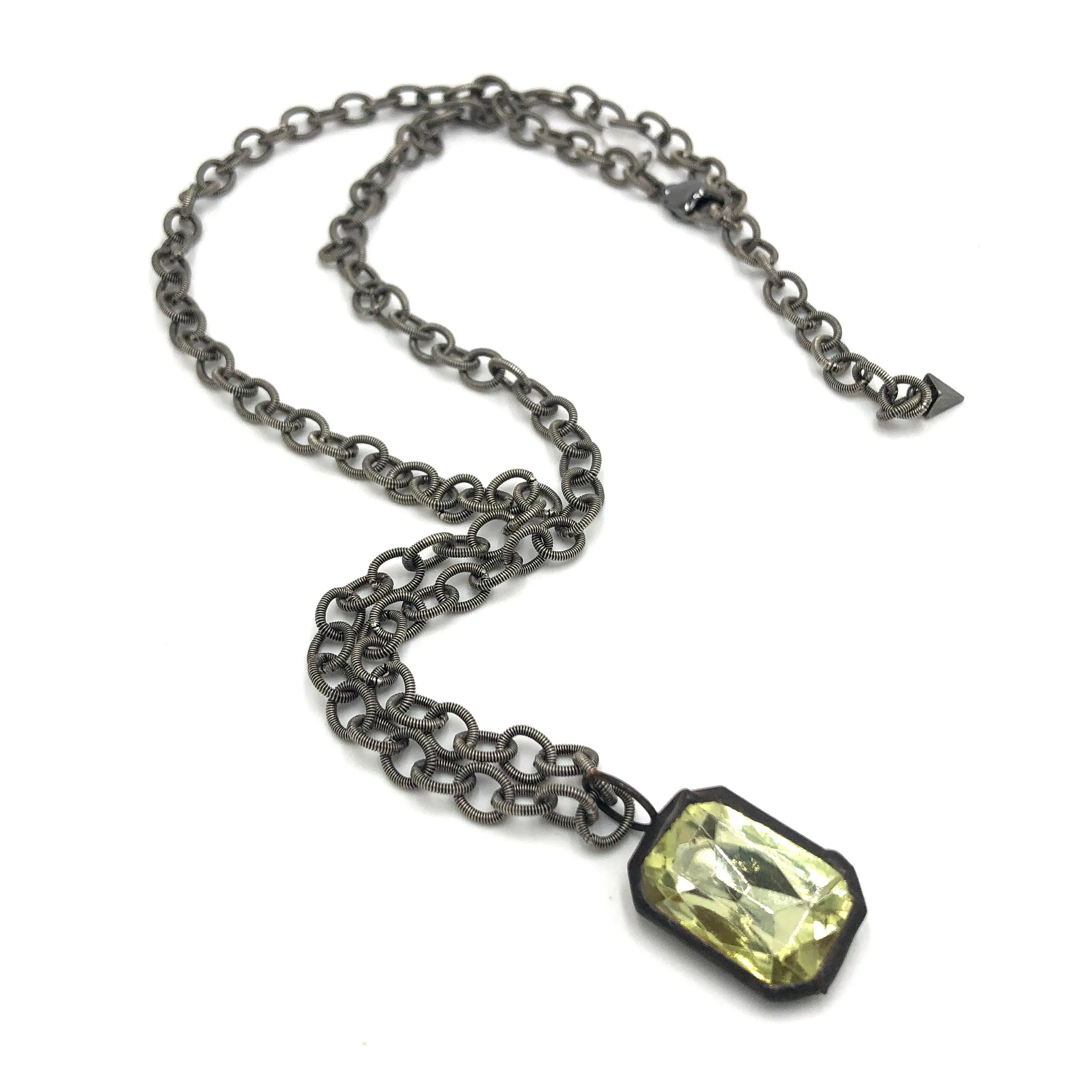 Lemon Shine-On Oval Gun Metal Layering Necklace