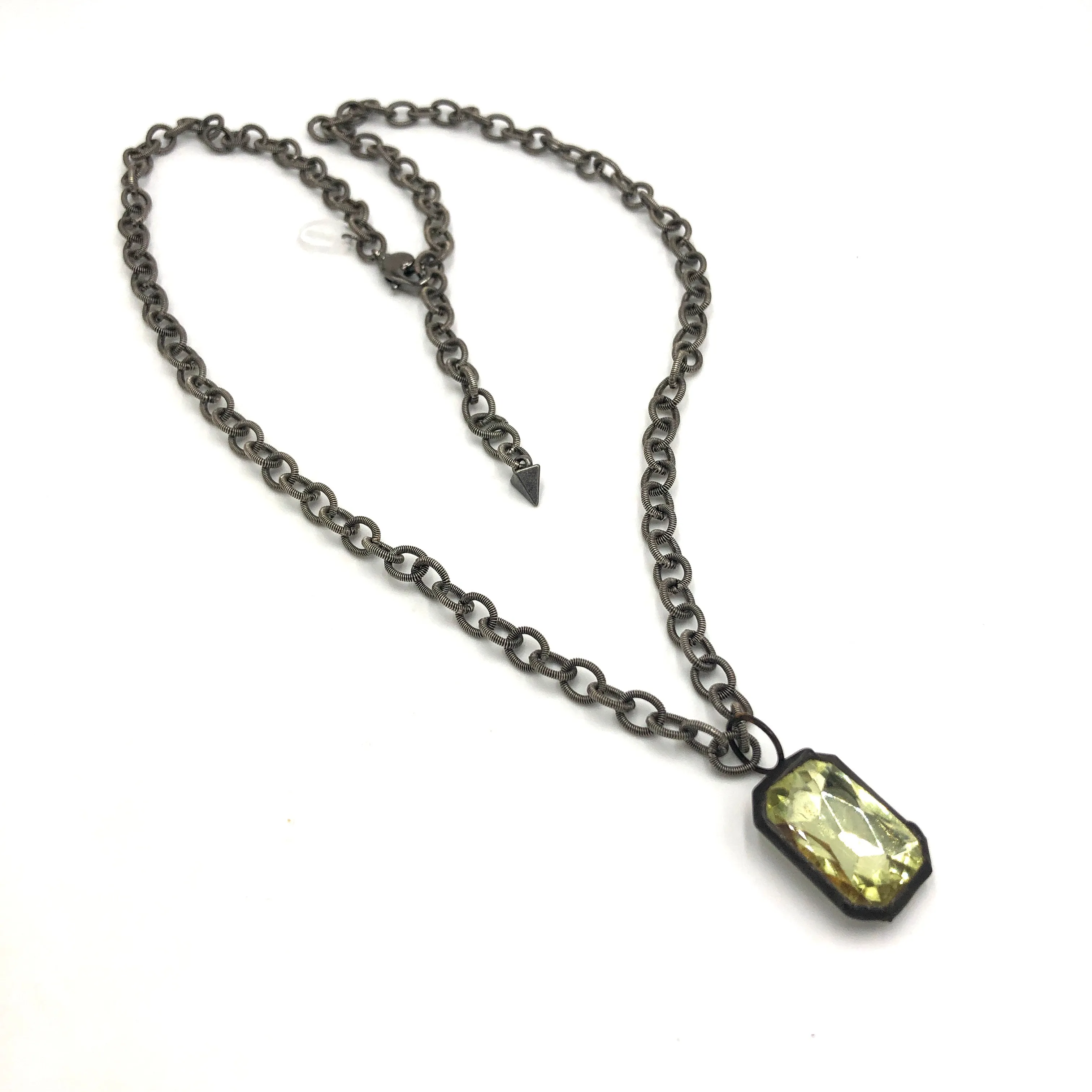 Lemon Shine-On Oval Gun Metal Layering Necklace