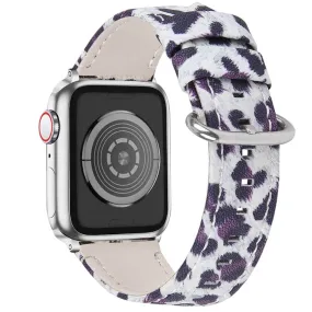 Leopard pattern cowhide genuine leather watch strap for Apple Watch (45mm) - Black Leopard