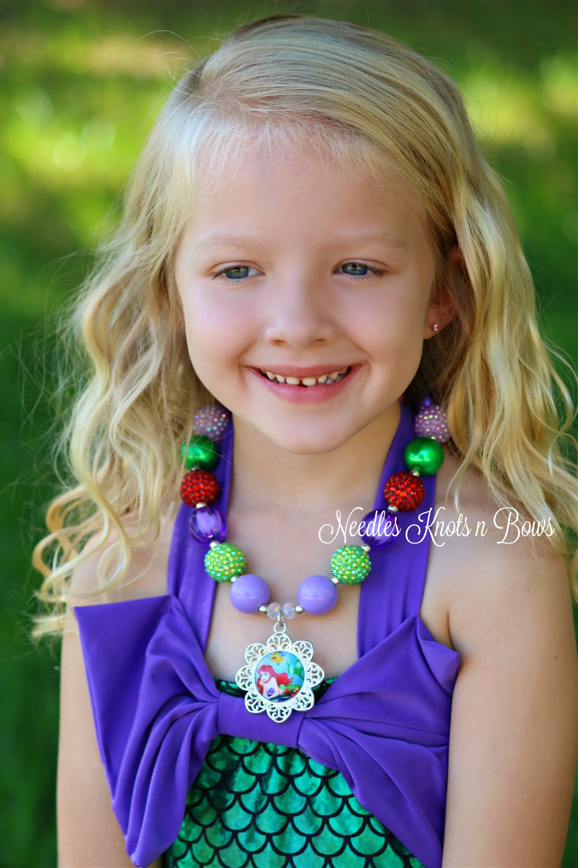 Little Mermaid Ariel Chunky Bubblegum Bead Necklace, Girls