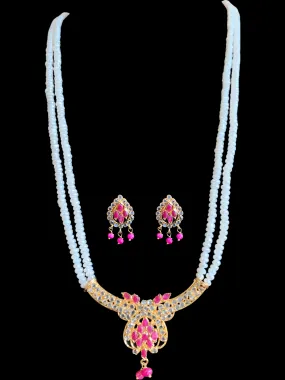 LN137 Ruby long  necklace  set in fresh water pearls ( READY TO SHIP )